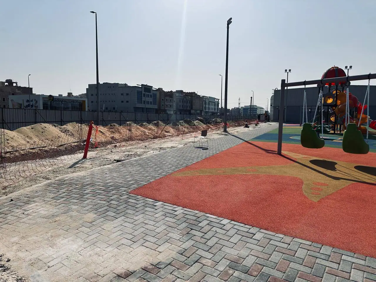 Play area with rubber surfacing